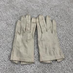 Vintage Miss Aris Dress Gloves Womens Size 6 Cream Feather Leather Silk Lined
